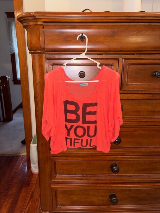 Workshop Tops - Workshop “Be You Tiful” Graphic Crop Top Size Small Neon Orange Rayon Blend
